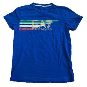 EA7 Emporio Armani Boys' Blue Graphic T-Shirt - Size 12A - Short Sleeve